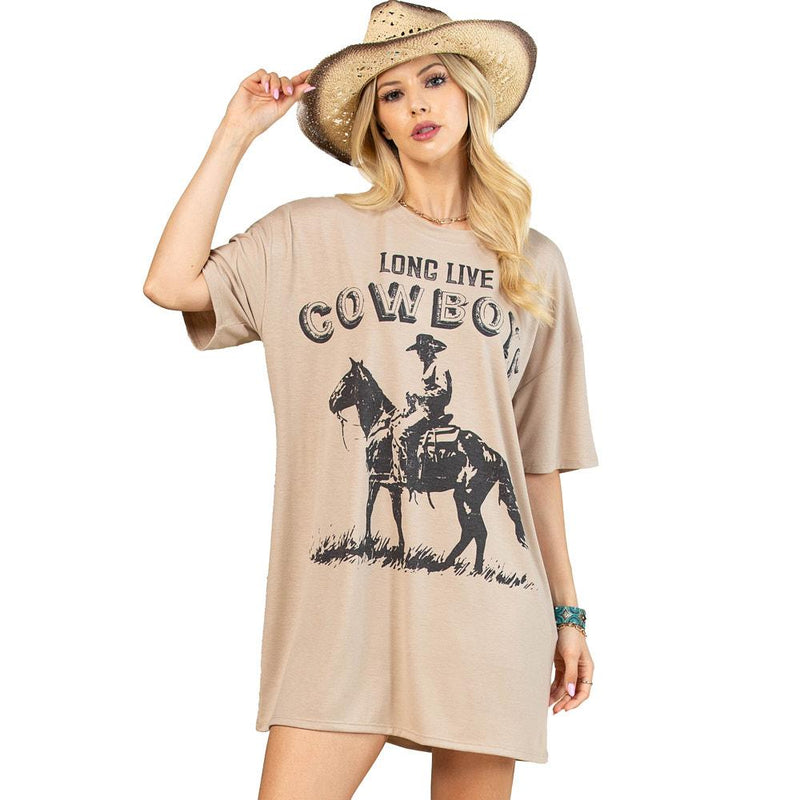 Avery Women's Khaki Western Rodeo Tee Shirt Dress — NRS