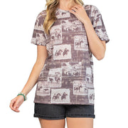 Women's Brown Rodeo Print Tee Shirt