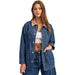 Women's Denim Corduroy Collar Pinstripe Jacket