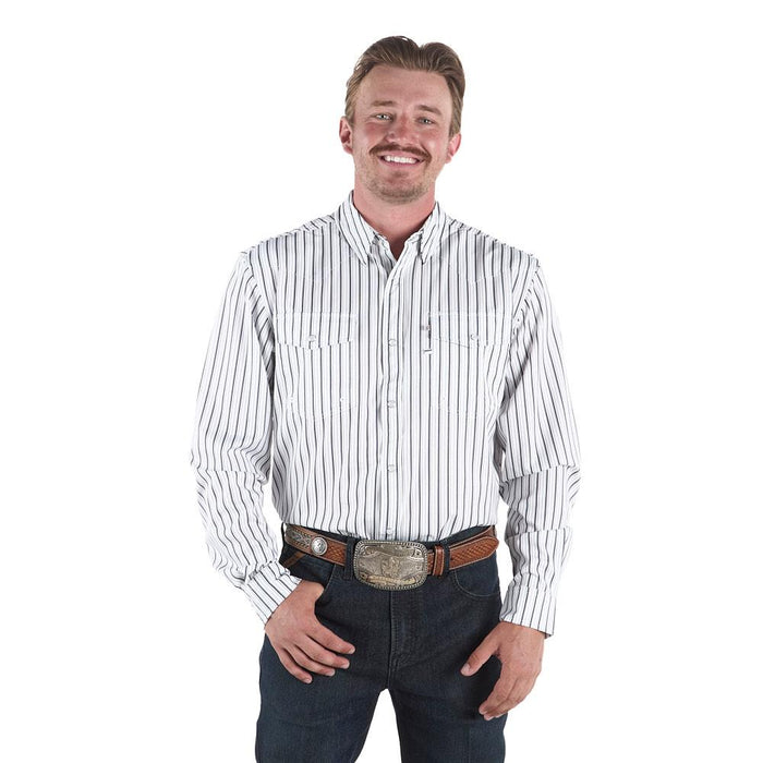 Men's Black Stripe Vented Long Sleeve Snap Shirt