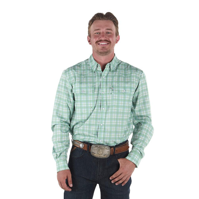 Men's Green Gingham Vented Long Sleeve Snap Shirt