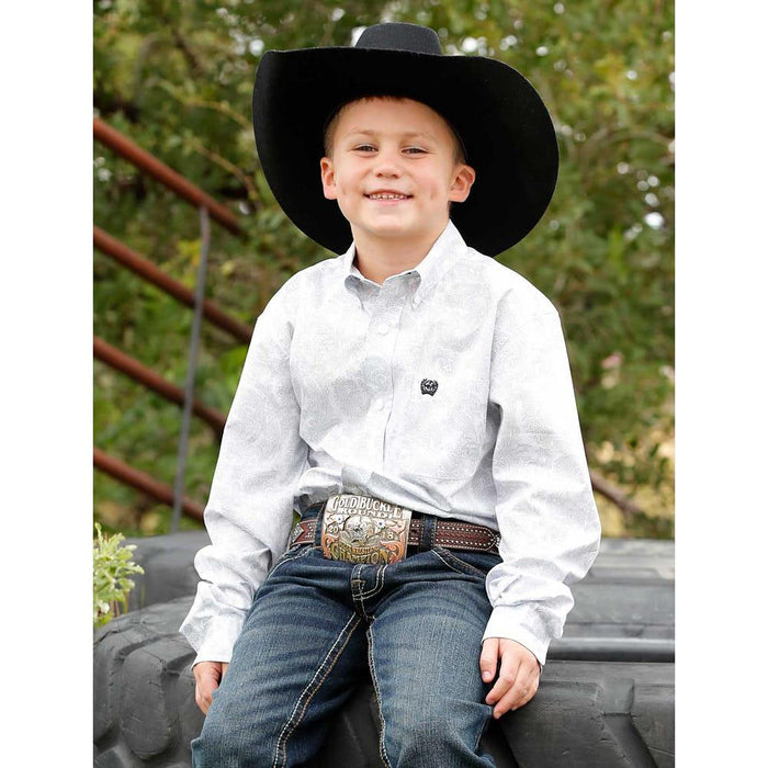 Boy's White Paisley Print Shirt