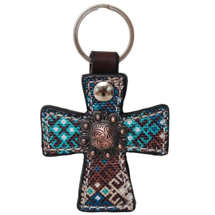 Circle Y Saddlery Turquoise Aztec Cross Keychain