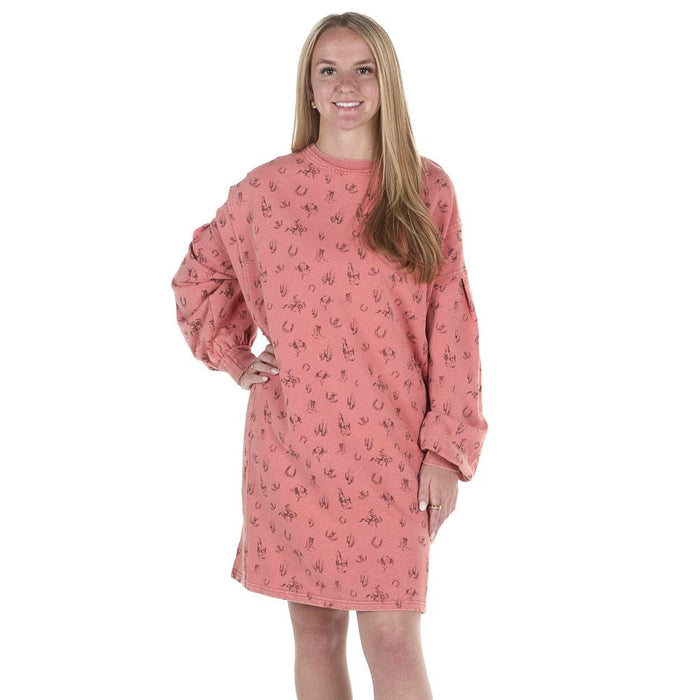 Women's Faded Coral Western Print Dress