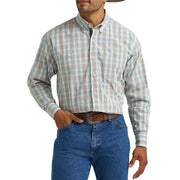 Men's George Strait Aqua Plaid Print Shirt