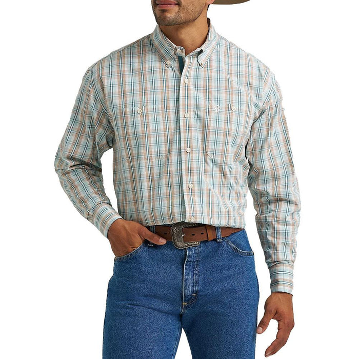 Men's George Strait Aqua Plaid Print Shirt