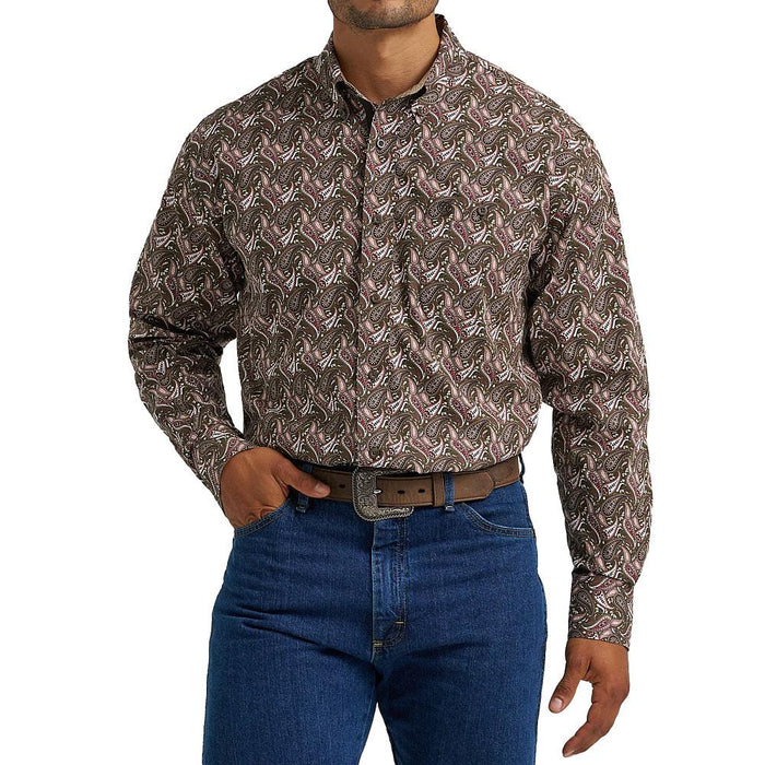 Men's George Strait Brown Paisley Print Shirt