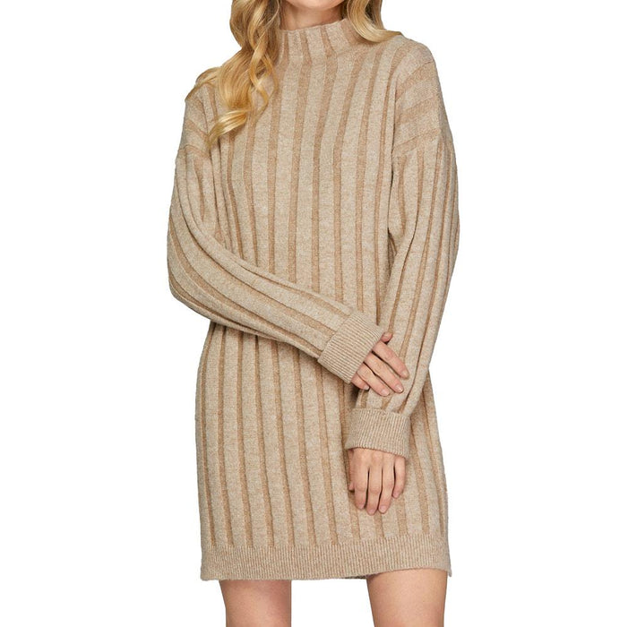 Women's Taupe Mock Neck Sweater Dress