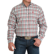 Men's Grey & Red Plaid Print Shirt