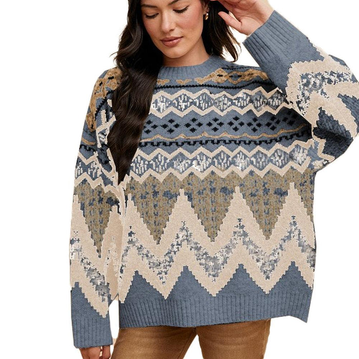 Women's Fairisle Wool Blend Denim Blue Sweater