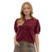 Women's Wine Scalloped Edge Short Sleeve Sweater
