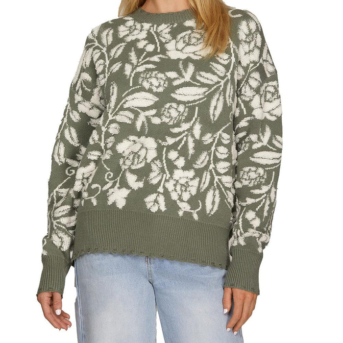 Women's Olive Flower Print Sweater