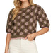 Women's Olive Puff Sleeve Floral Sweater