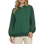 Women's Green Snap Collard Sweatshirt