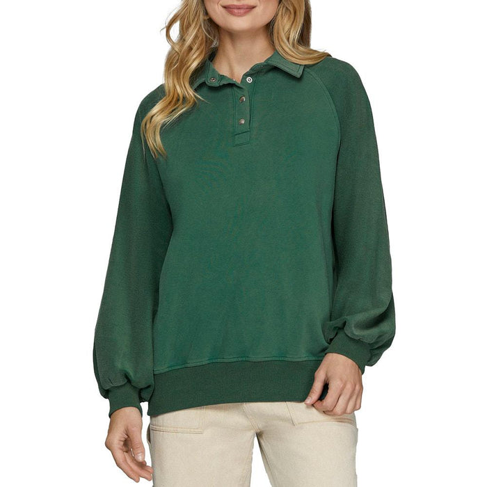 Women's Green Snap Collard Sweatshirt