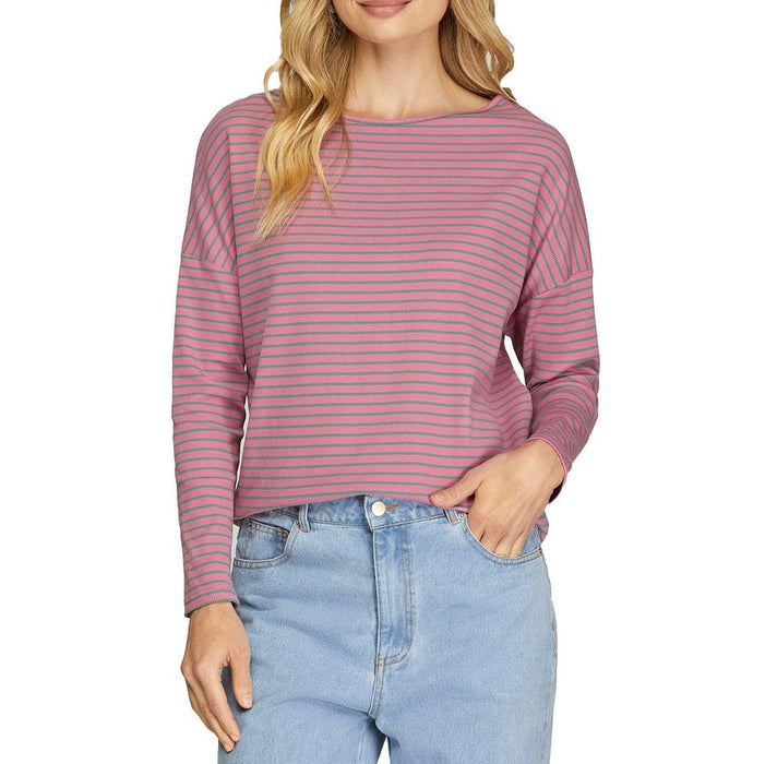 Women's Pink Stripe Long Sleeve Top