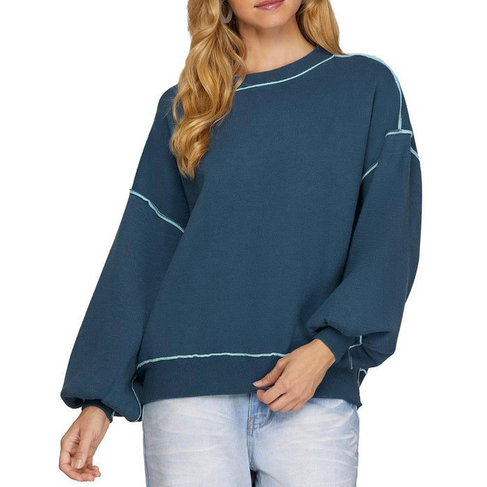Women's Dusty Blue Contrast Seam Sweatshirt