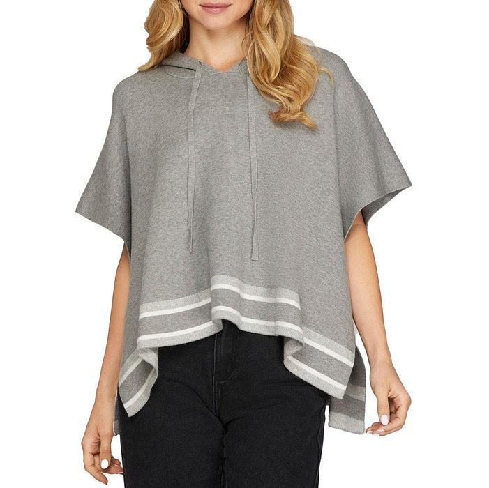 Women's Grey Loose Fit Hooded Sweater Top