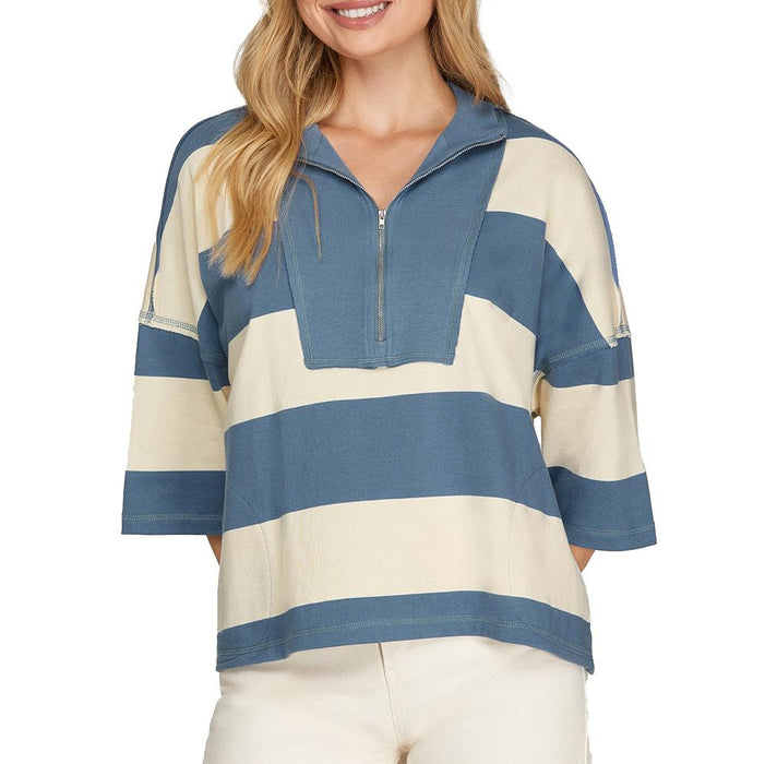 Women's Dusty Blue Rugby Stripe Boxy Top