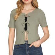 Women's Olive Tie Front Top