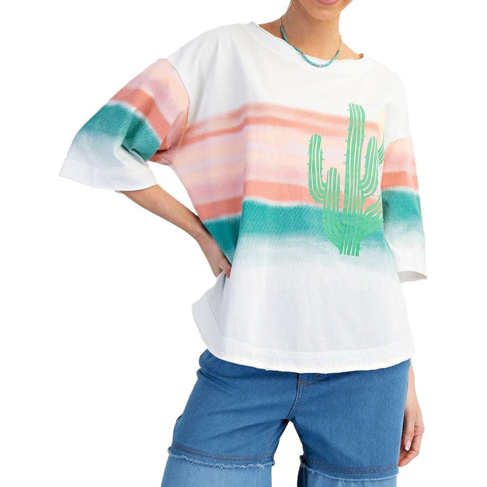 Women's White Cactus Stripe Top