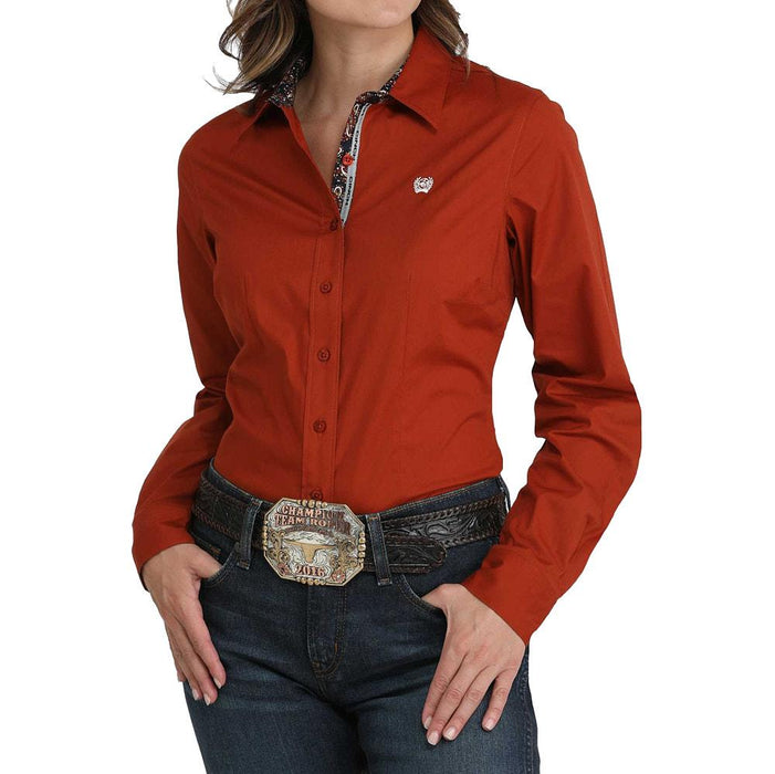 Women's Red Solid Button Shirt
