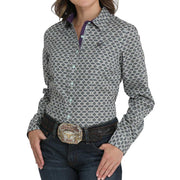Women's Blue Print Long Sleeve Shirt