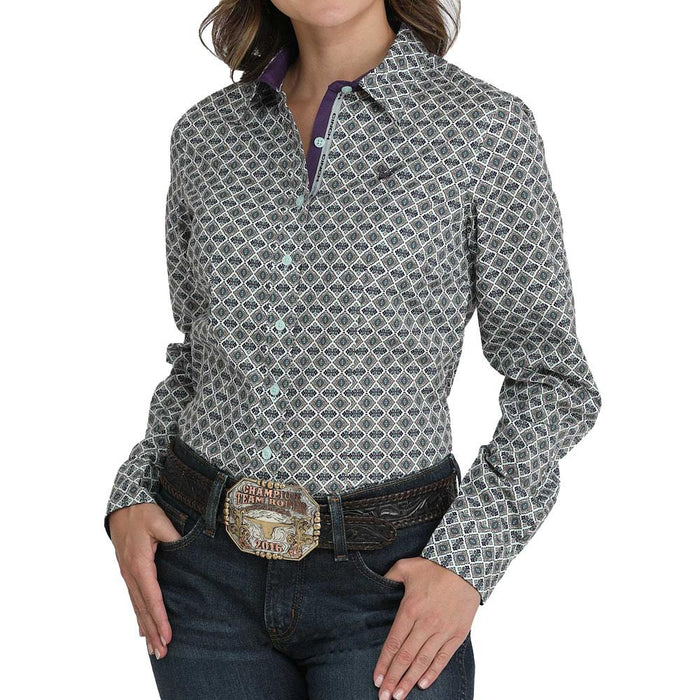 Women's Blue Print Long Sleeve Shirt