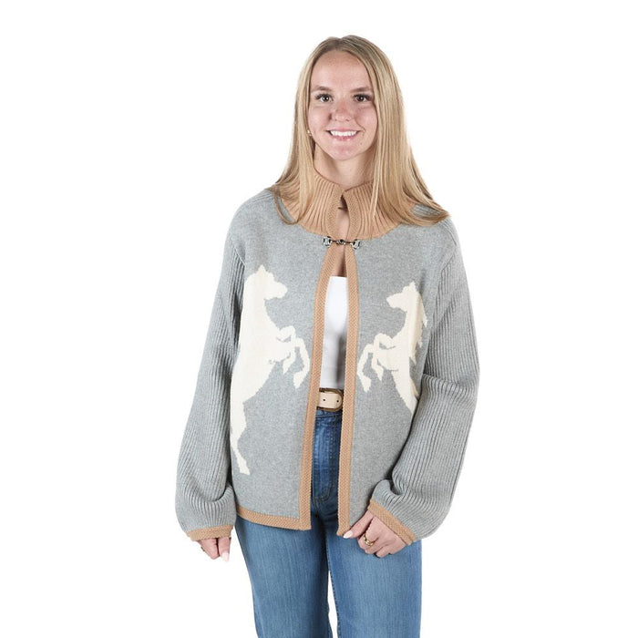 Women's Grey Horse Long Sleeve Print Top