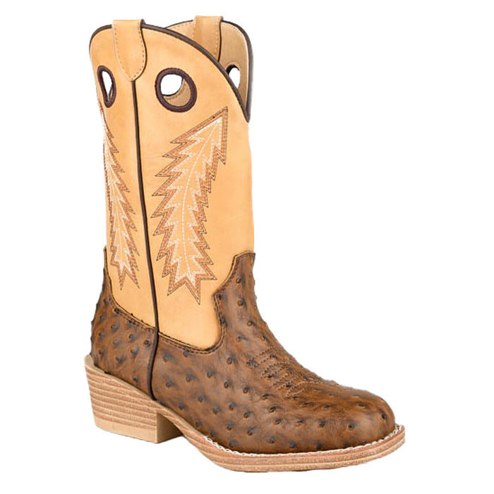 Little Kid's Walker Bumps Brown Ostrich Print Boot