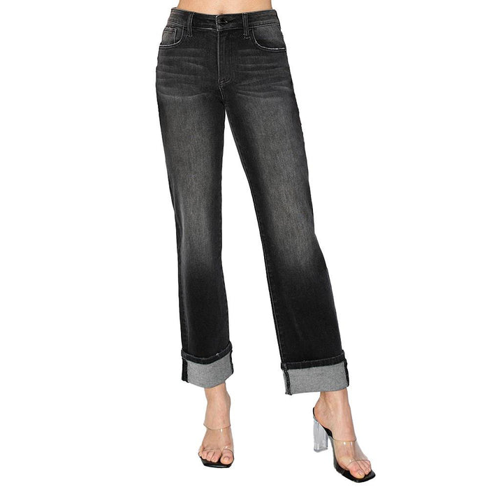Women's Black Turn Up Cuff Jeans