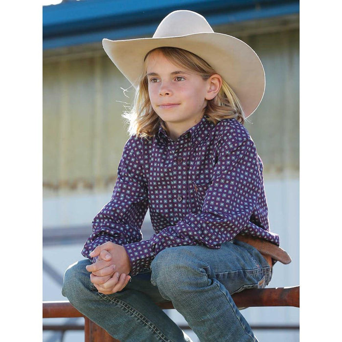 Boy's Purple Square Print Shirt