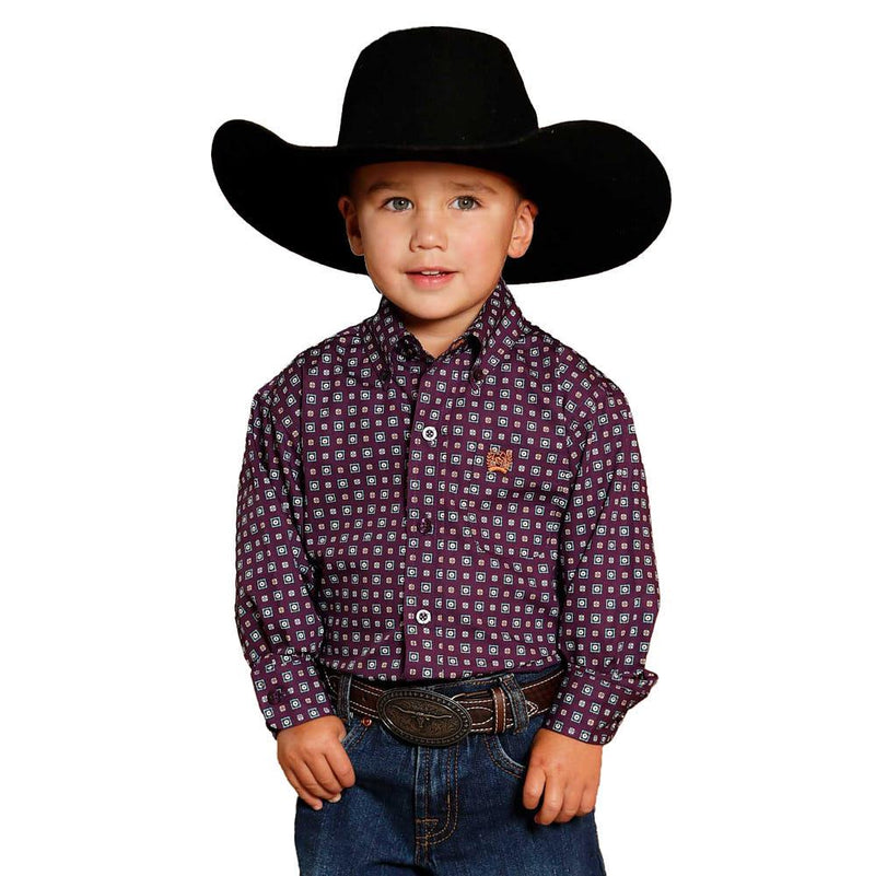 Toddler Boy's Purple Square Print Shirt