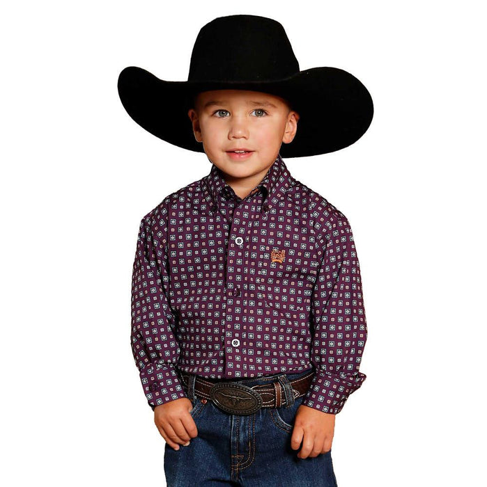 Toddler Boy's Purple Square Print Shirt