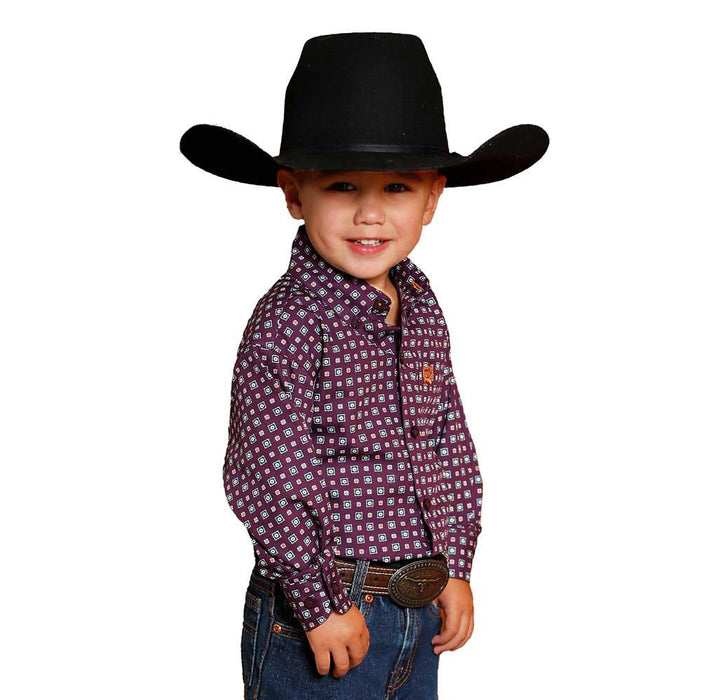 Baby Boy's Purple Square Print Shirt