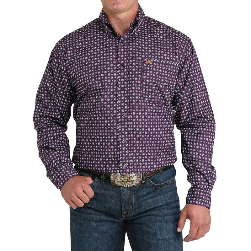 Men's Purple Allover Square Print Shirt