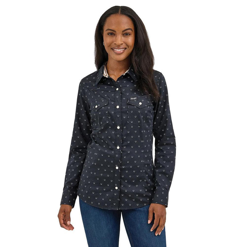 Women's Horseshoe Print Black Shirt