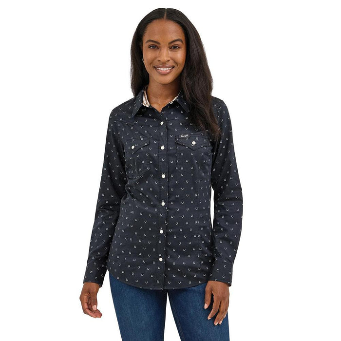 Women's Horseshoe Print Black Shirt