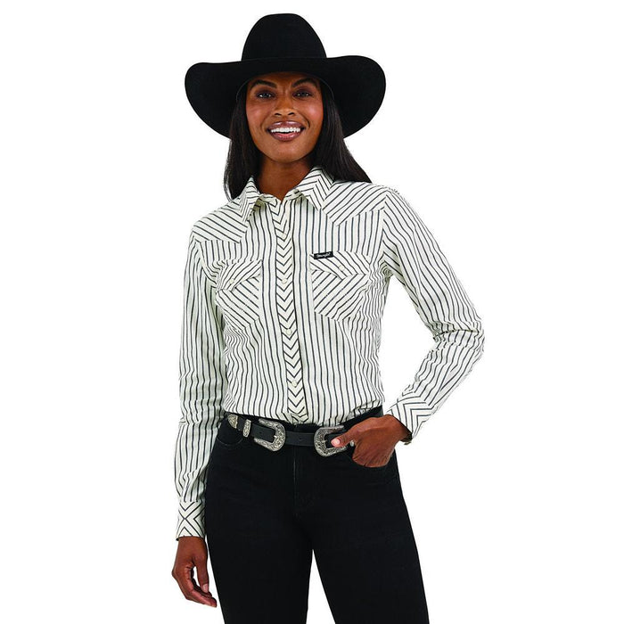 Women's White Stripe Snap Shirt
