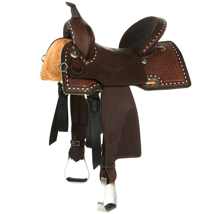Montana 14" White Buckstitch Wide Tree Barrel Saddle