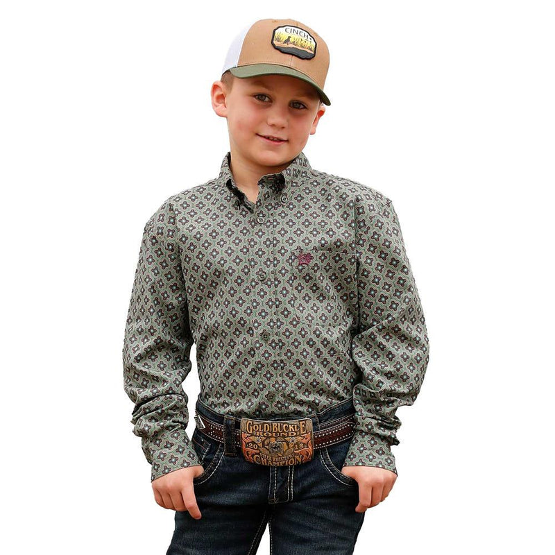 Boy's Olive Print Shirt