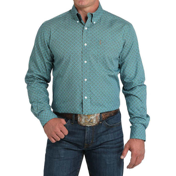 Men's Turquoise Print Modern Fit Shirt