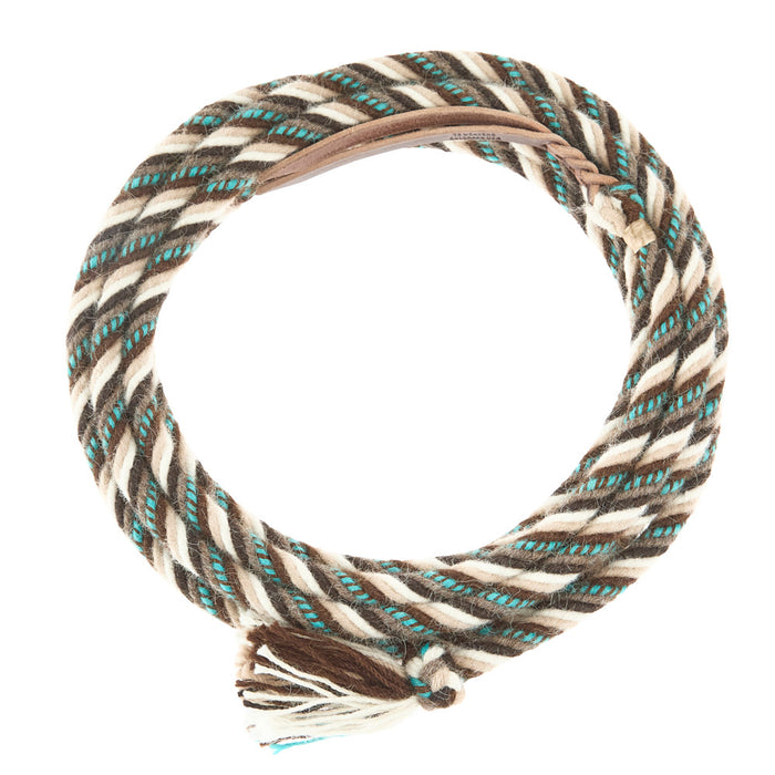 5/8 inch by 22 feet Brown & Teal 100% Alpaca Mecate Reins