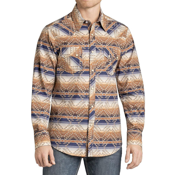 Men's Tan Aztec Print Long Sleeve Shirt