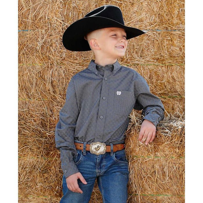Boy's Grey Circle Print Shirt