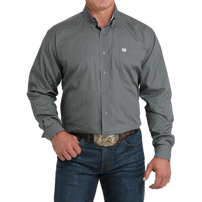 Men's Grey Allover Circle Print Shirt