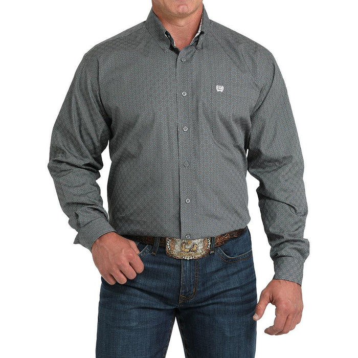 Men's Grey Allover Circle Print Shirt