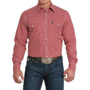 Men's Red Square Print Modern Fit Shirt