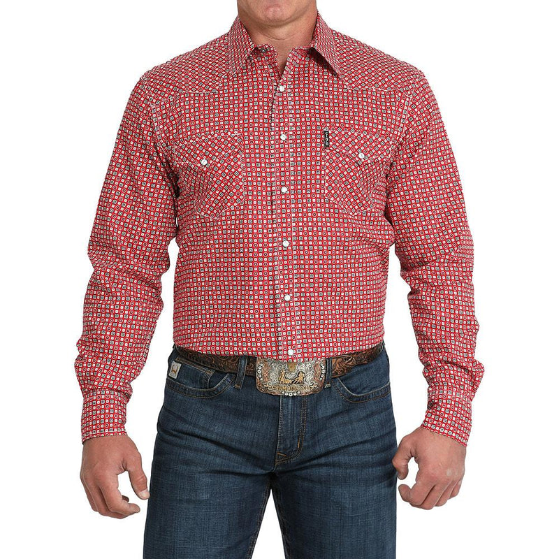 Men's Red Square Print Modern Fit Shirt