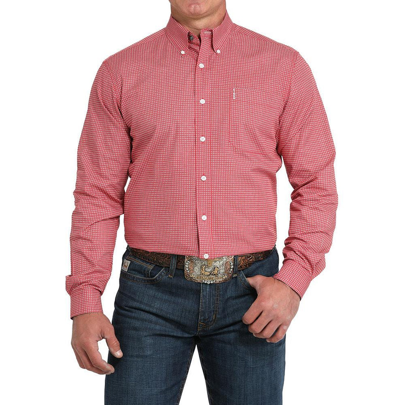Men's Red Small Circle Print Modern Fit Shirt